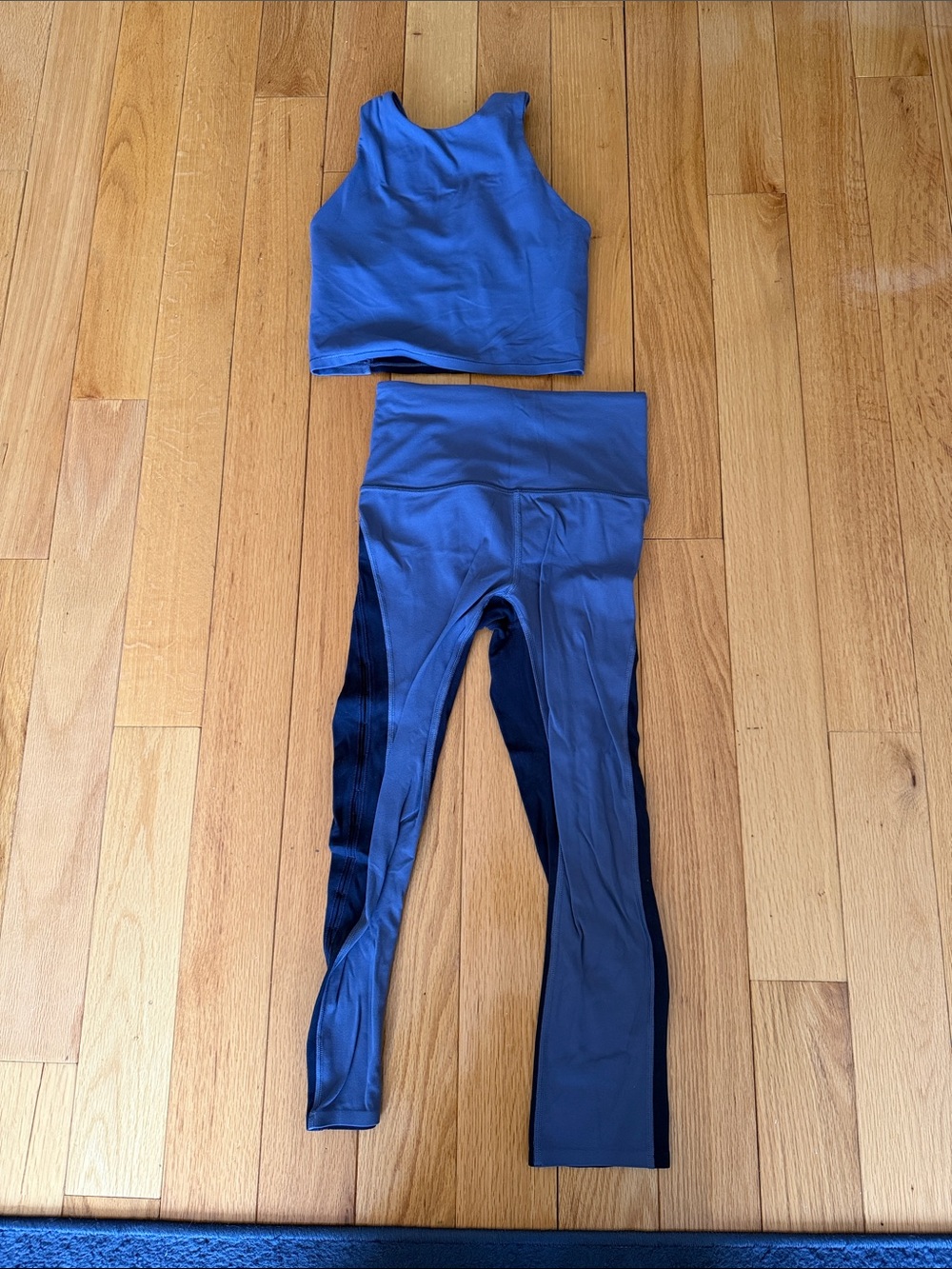 Athleta Blue High-Waist Leggings and Crop Tank Set